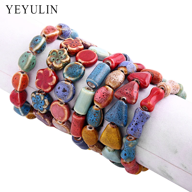 

Trendy Colorful Round Shaped Bohemian Ceramic stone beads bracelet For women Bangles christmas Gift