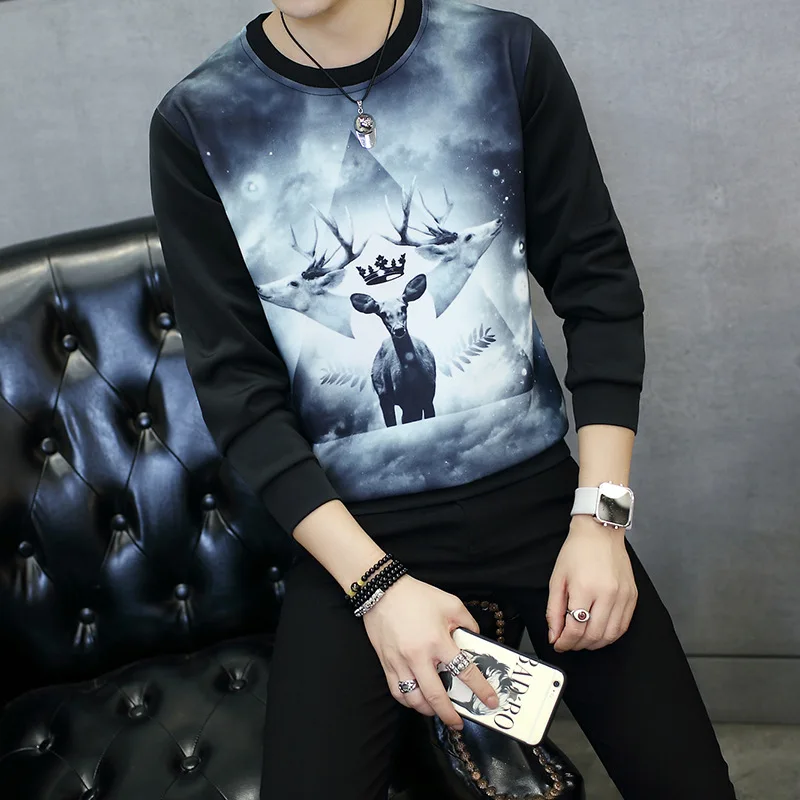 

Spring and Autumn Print Slim Men's Round Collar Supreme Hoodie