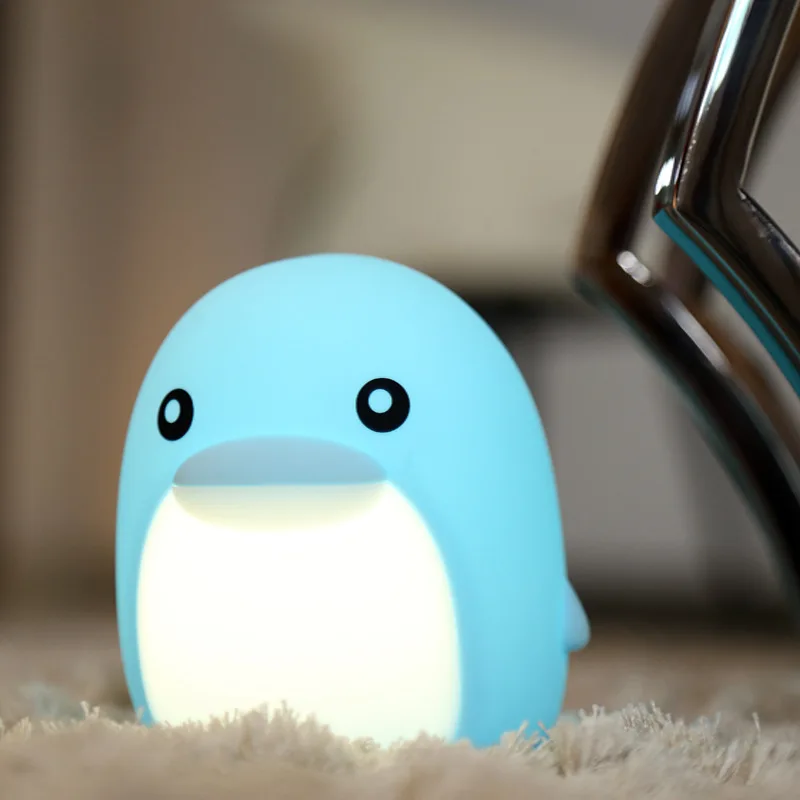 

7COLOR Dolphin Soft Silicone Touch Pat Lamp Rechargable Animal Light Baby Nursery Bedroom Home Decor LED Night Light