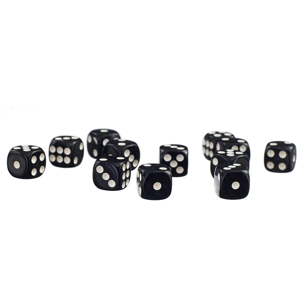 50Pcs/Set TRPG Games Dungeons Dragons D6 Six Sides Spot Dice Board Game Dice for Home Party Entertainment 12mm Black 