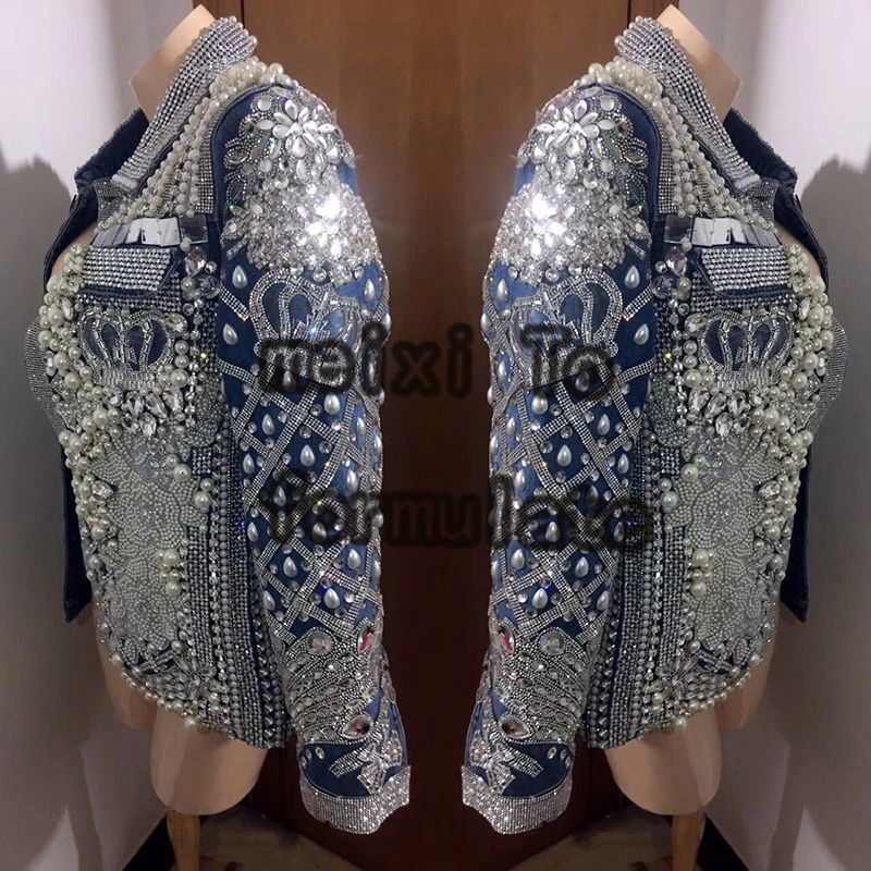Blue Jean Jacket Pearl Rhinestone 