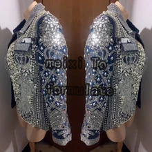 Blue jean jacket pearl rhinestone jacket nightclub concert singer dancer dress