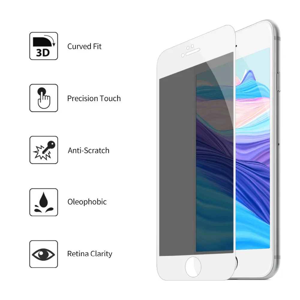 

10D Tempered Glass Screen Protector Retina Sticker Anti-Glare for iphone 6 6s plus prevent peeping for iphone 7 8 plus