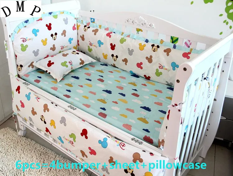 

Promotion! 6PCS Cartoon Baby Bedding Set crib cot bedding set cunas crib Quilt Cover (bumper+sheet+pillow cover)