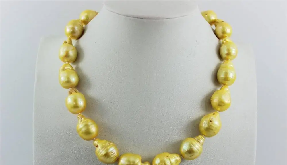 

FREE SHIPPING>>>@@ > Yellow Freshwater keshi pearl necklace 14x20mm-15x21mm 17.5 Alloy "handmade