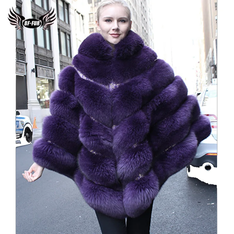

BFFUR Winter Woman Coats 2020 New Fashion Slim Fox Fur Coats For Women Real Fur Poncho Sleeveless Vest Plus Size England Style