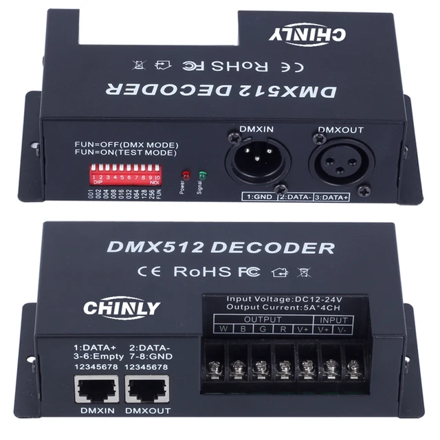Décodeur DMX 24 Canaux RGBW - Tension 5-24V DC, Puissance Jusqu'à 1728W - Pour Contrôle Lumières LED Scène, Décoration