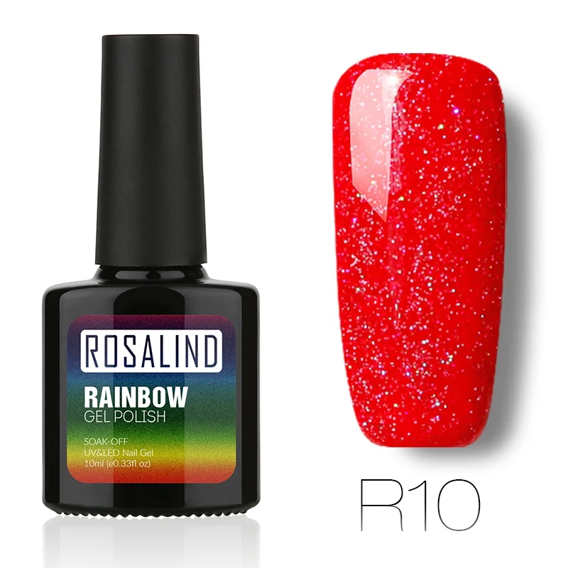 ROSALIND гель 1 S P+ черная бутылка 10 мл Радужный мерцающий R01-29 УФ светодиодный Гель-лак для ногтей Дизайн ногтей Полупостоянный лак - Цвет: R10