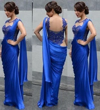Indian Saree Evening Dresses Mermaid Floor Length Lace Formal Royal Blue Chffon Evening Gowns China