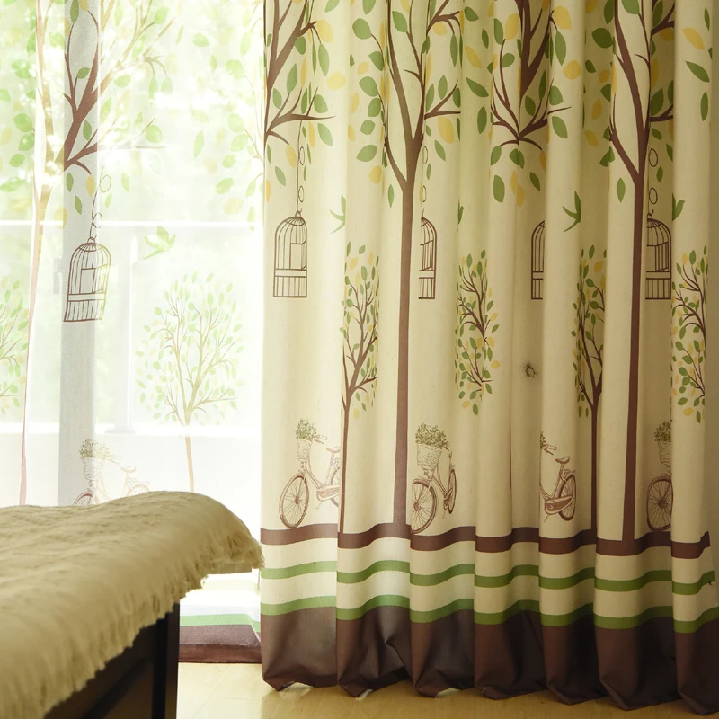 Деревенские шторы, детская комната, с принтом, вуаль, дерево, окно, Современная гостиная, тюль, занавески, Затемненные занавески, отвесная ткань T& 252#30