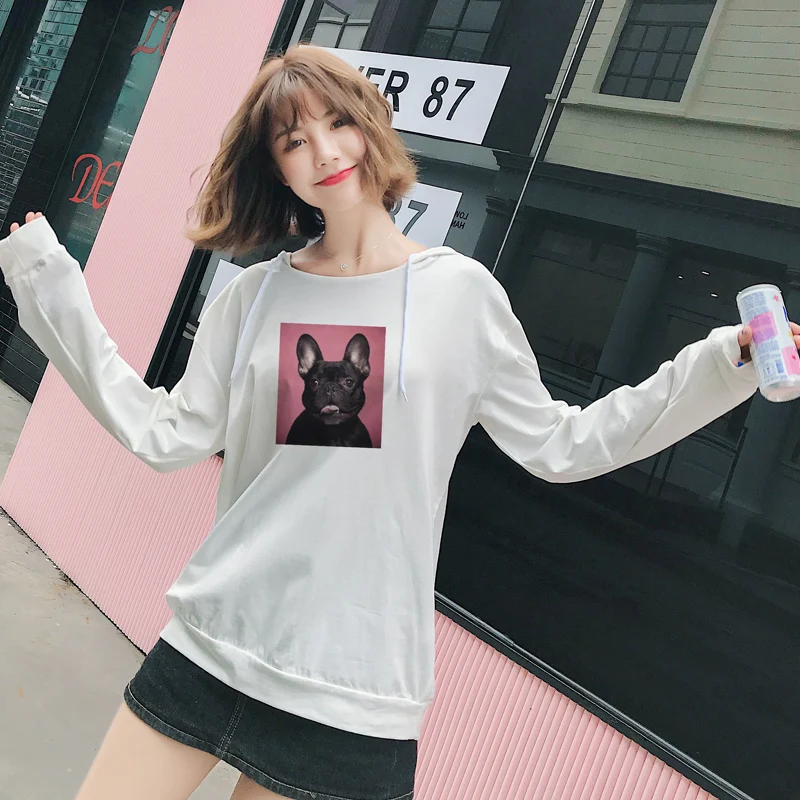 Hot Sale 2018 Autumn Casual Women Hoodies Sweatshirts K-pop Solid Hoodie Print Animal Pullover Kawaii Black White Pink Hoodie Hoodies