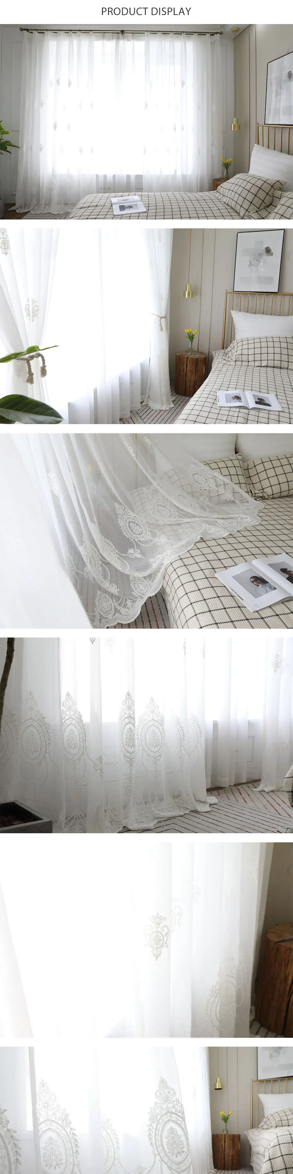 LOZUJOJU 1 Piece Embroidery Sheer Curtains Tulle Floral Design Drops for Bedroom White Transparent Elegant Panel Thread Fabric (1)