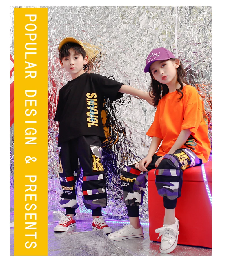 Childhood clothes set 4 6 8 10 12 14 16Years hip hop hip hop t shirt Camouflage pants toddler girl Boy clothes summer 120 130  (9)