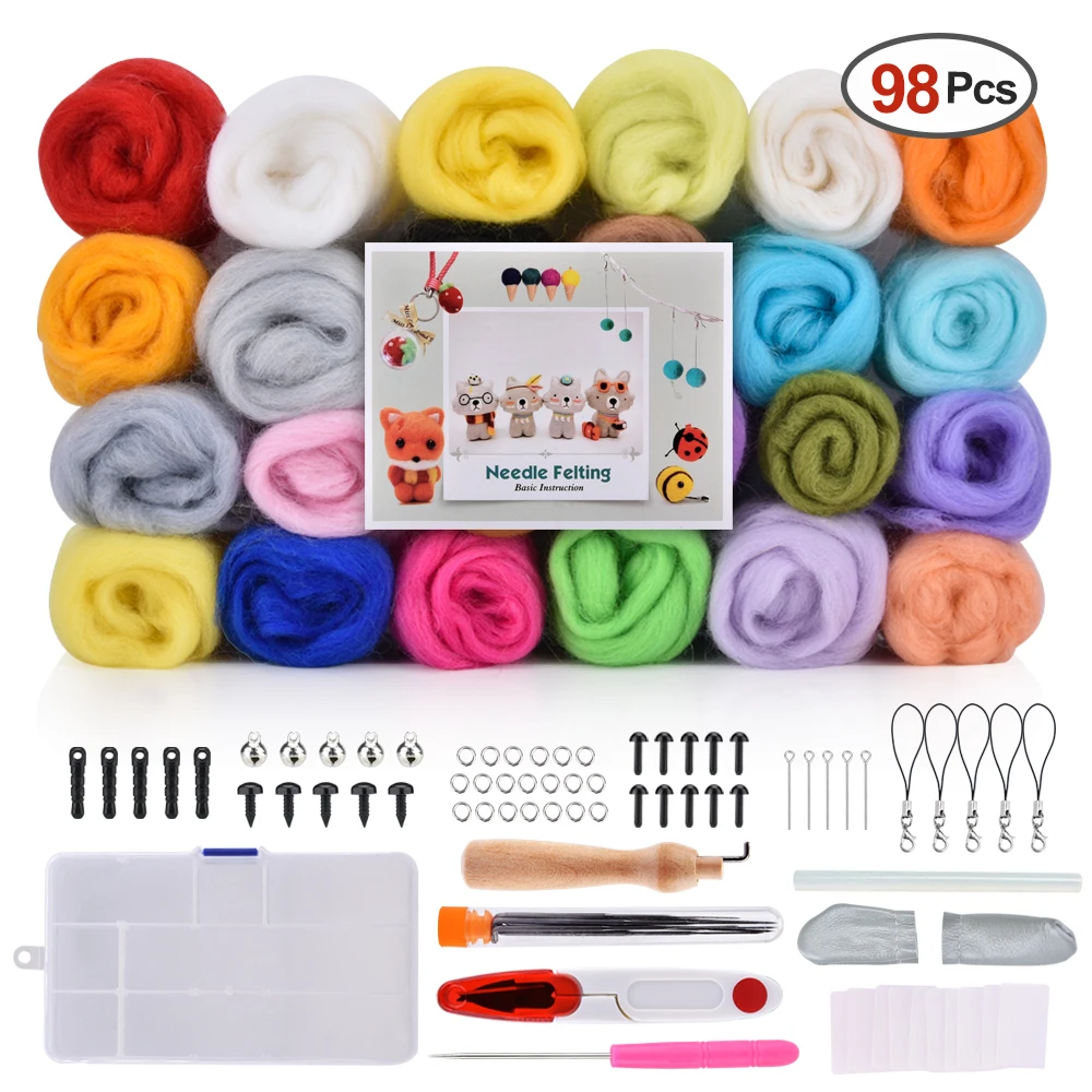 

DIY Colors Wool Fibre Roving For Needle Felting Hand Spinning Fiber Needlework Felt Sewing DIY Craft Kit Needle Craft Wool