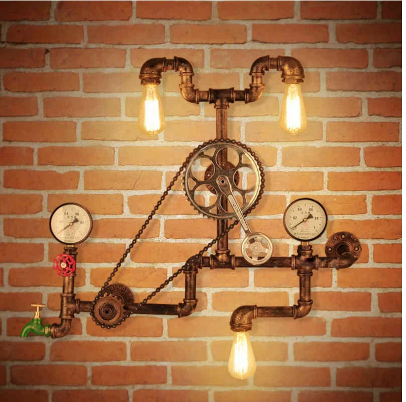 Винтажный Ретро кованый настенный светильник колесо водопроводные Огни Лофт промышленный американский стиль креативный бар для кафе для дома Декор