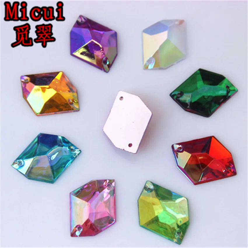

Micui 50pcs 13x17mm Acrylic Cosmic shape Crystal AB Sew On Stone Flatback Rivoli Sewing rhinestones 2 holes ZZ606