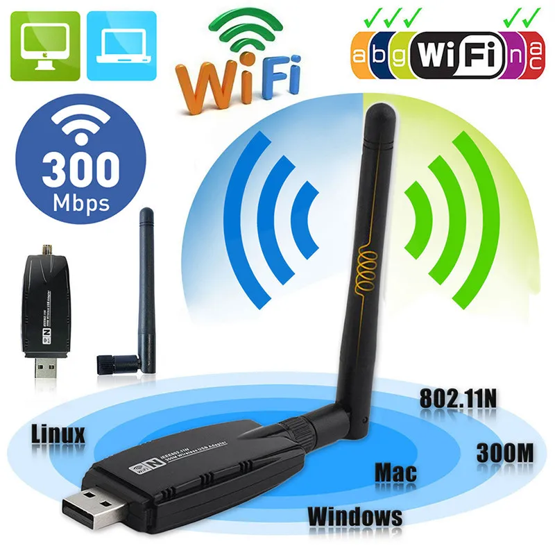 Centechia 300 Мбит/с USB беспроводной WiFi адаптер+ LAN Карта 802.11b/g/n 3dBi WiFi антенна сетевой адаптер ключ