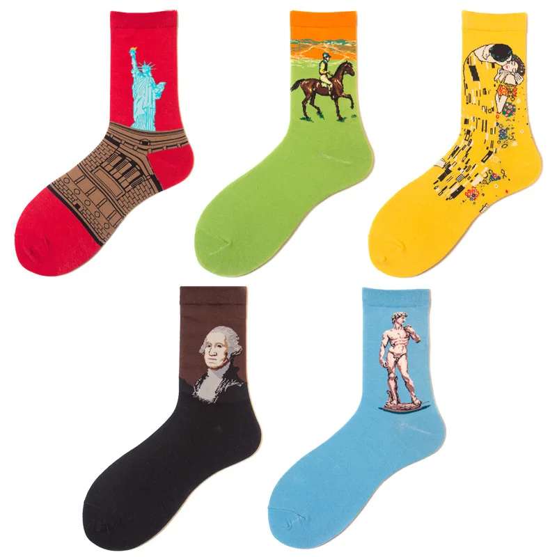

ROCKBOTTOM Men's Casual Combed Cotton Sock Napoleon Jesus Mona Lisa Famous Oil Paintings Crew Colorful Funny Happy Socks EU39-46