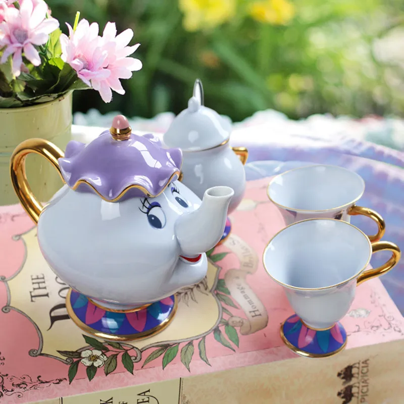 

[ 1 Pot + 2 Cups+ 1 Sugar Bowl ] Cartoon Beauty And The Beast Teapot Cup Set Mrs Potts Chip Tea Pot Cup Set Coffee Mug Xmas Gift