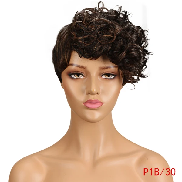 Rebecca короткие нахальный вьющиеся волосы парик перуанский Remy натуральные волосы парики для черный Для женщин коричневый красный микс Цвет парик фабричного производства - Цвет волос: P1B/30