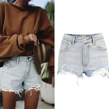 Большие размеры рваная уличная одежда шорты джинсы с бахромой для женщин скинни, бойфренды джинсовый, синие джинсы