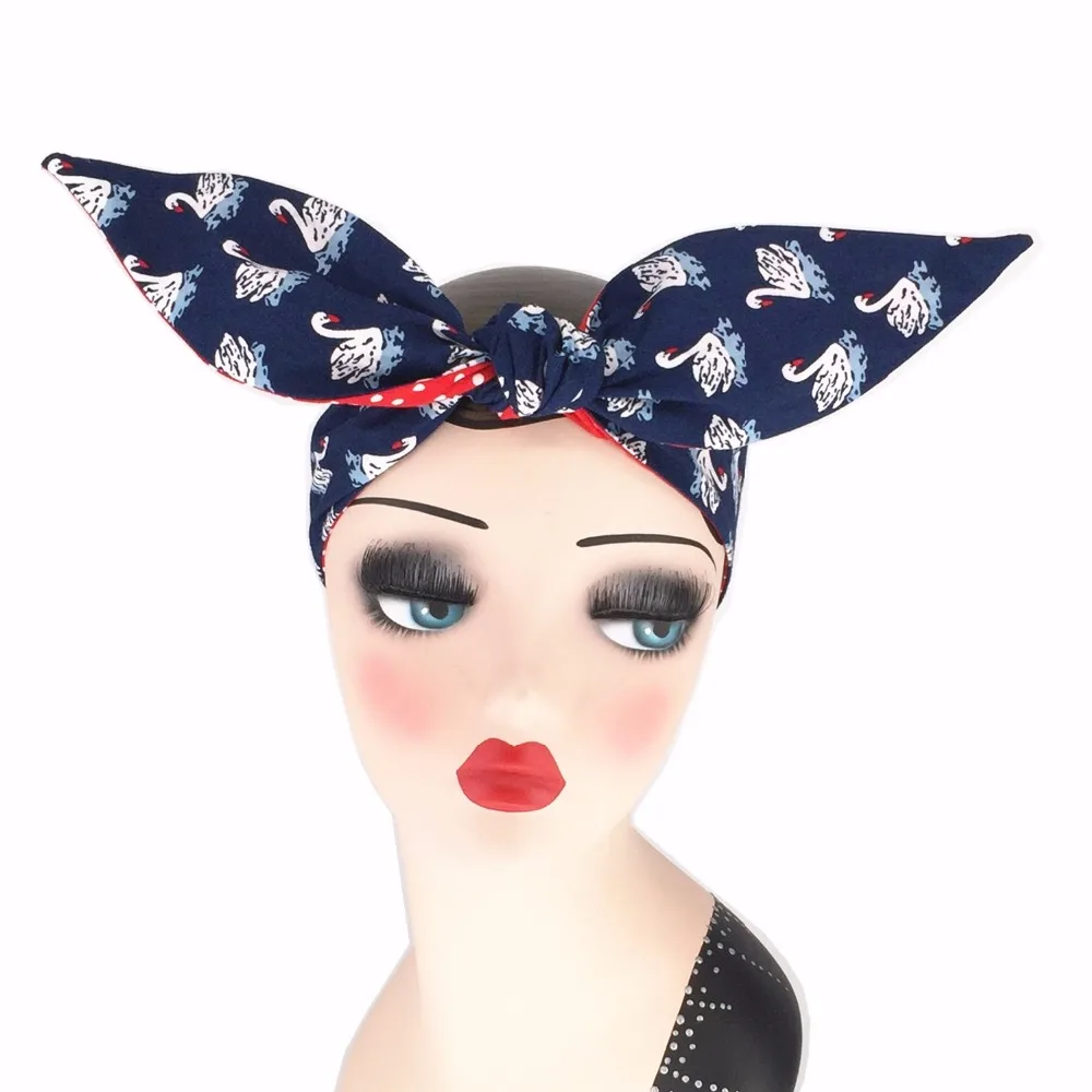 New Handmade Vintage 50s Pinup Hair Accessories In Navy Swan And