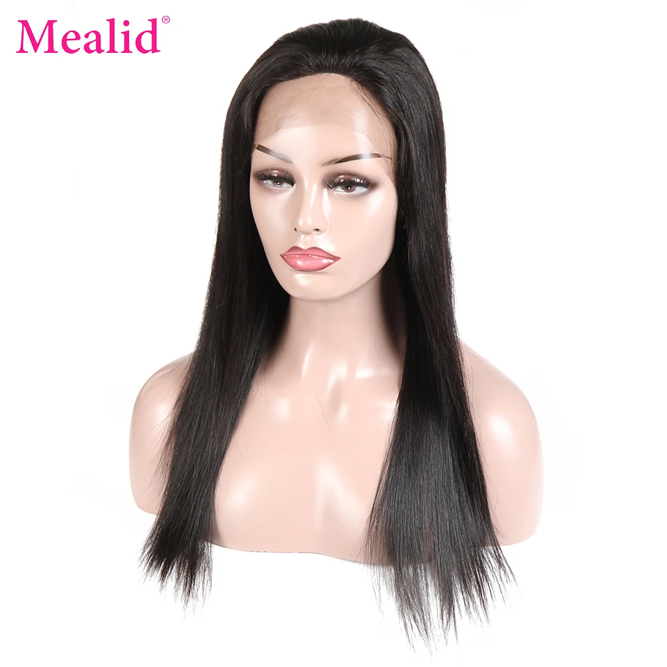 Mealid перуанский прямо натуральные волосы Искусственные парики 13*4 синтетические волосы на кружеве натуральные волосы 130% плотность волосы