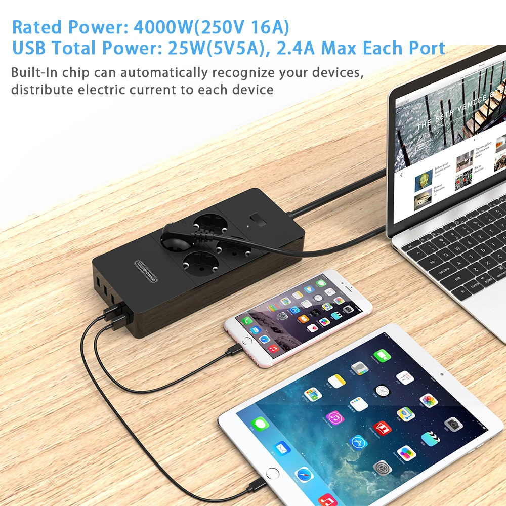 NTON POWER Smart Power Strip Защита от перенапряжения 4/6/8 розетки 4 USB порта штепсельная вилка