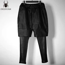 Мужская одежда эластичные повседневные брюки из искусственной кожи, из двух предметов, с рисунком змеиной, в стиле пэчворк, обтягивающие штаны, костюмы в стиле хип-хоп