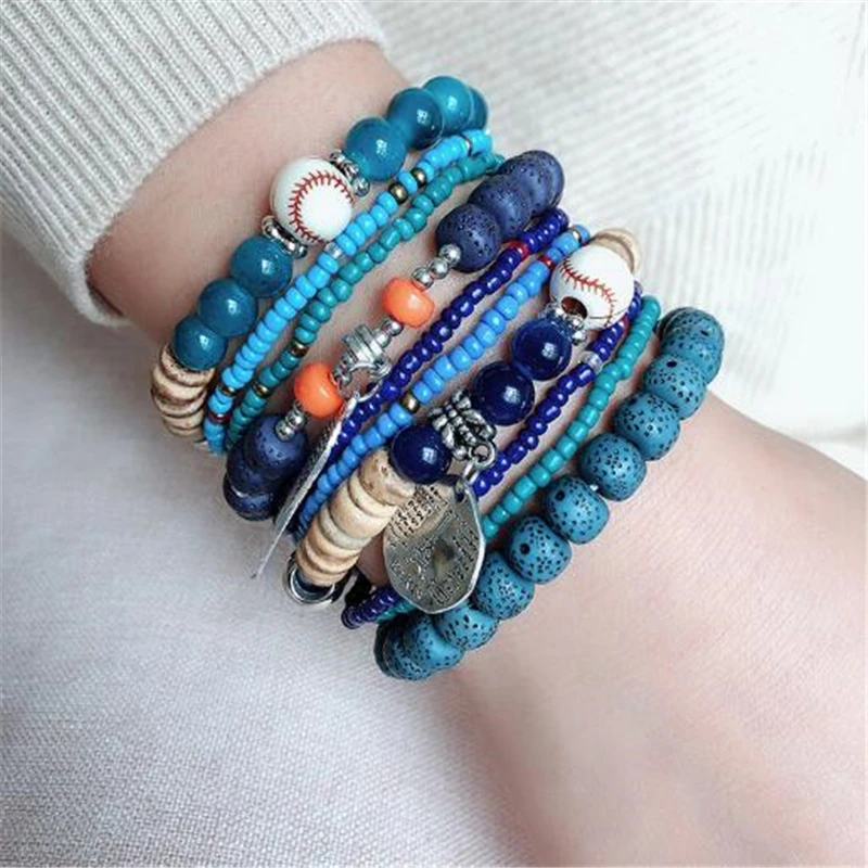 Conjunto de 3 unids/set de Pulseras y brazaletes con cuentas de cristal multicapa para Mujer, brazaletes de bolas de ala, joyería para Mujer, regalo de verano|Pulseras de - AliExpress