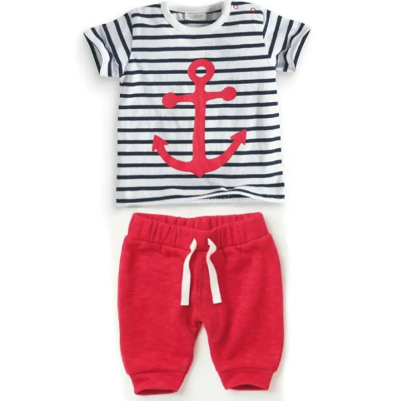 

Cute Infant Baby Boys Striped T-shirt Tops Red Pants Outfits Casual 2pcs Suits