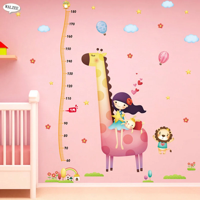 girl giraffe cartoon height chart measurement wall sticker kid baby