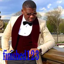 Последний дизайн Блейзер и брюки мужские вечерние костюмы на выпускной Жених Смокинги друзей жениха свадебный Блейзер Костюмы(пиджак+ брюки+ жилет+ галстук