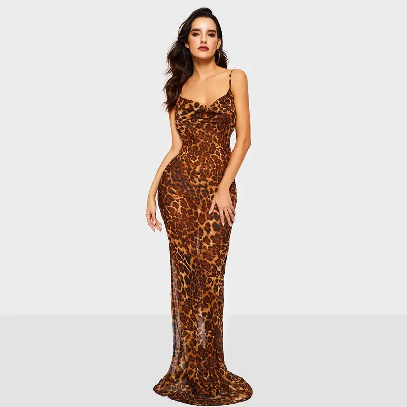 

Leopard Print Sexy Strap Dress Women Backless Deep V Evening Summer 2019 Fashion Slim Party Elegant Mermaid Maxi Dresses Female