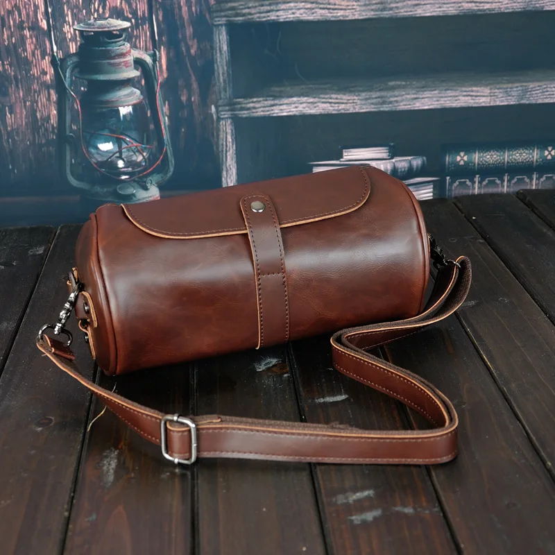 Известный бренд, кожаная мужская сумка, Повседневная Деловая кожаная мужская сумка, винтажная мужская сумка через плечо, Мужская цилиндрическая сумка