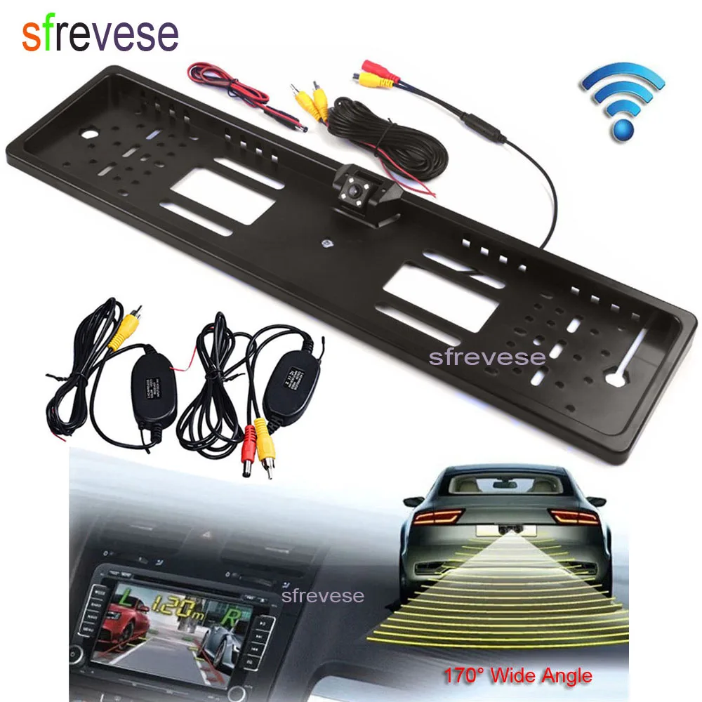 

Wireless EU Car Vehicle License Plate Frame Rear View Reverse Reversing Backup Parking 4 LED Night Vision Camera Waterproof