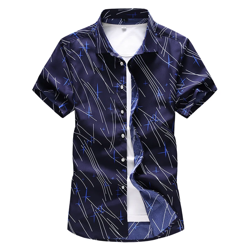 2019 Summer Shirts Mens Casual Print Short Sleeve Shirts Men Slim Fit ...