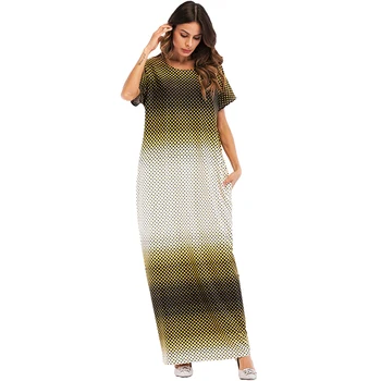 

Casual Cotton Maxi Dress Dot Pockets Muslim Abaya Kimono Long Robe Gowns Jubah Ramadan Middle East Arab Dubai Islamic Clothing
