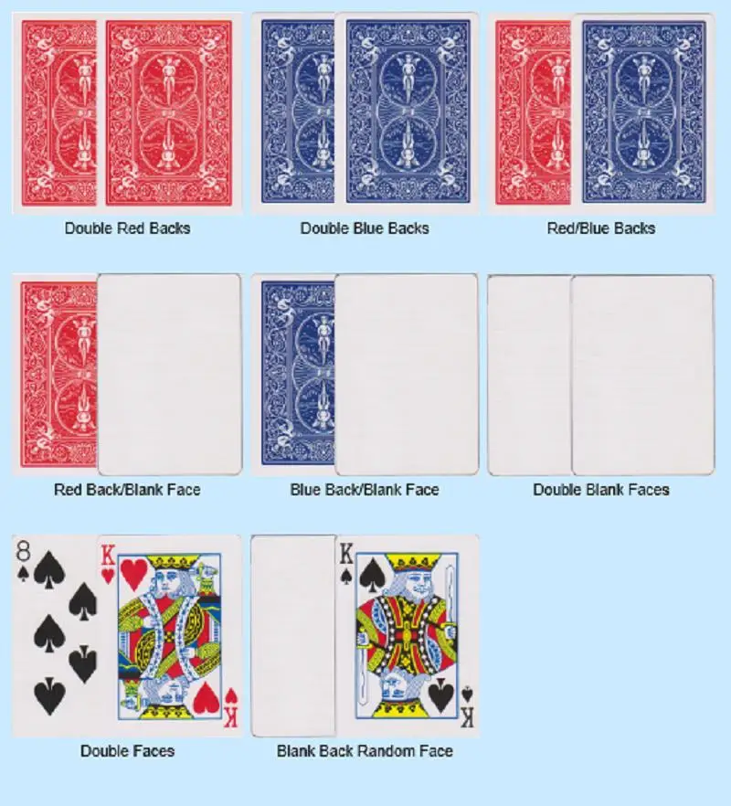 

8 Pcs Magic Bicycle Special Gaff Cards Magic Tricks Red/Blue, Double Face/Back/Blank, Face/Blank For Magician Props