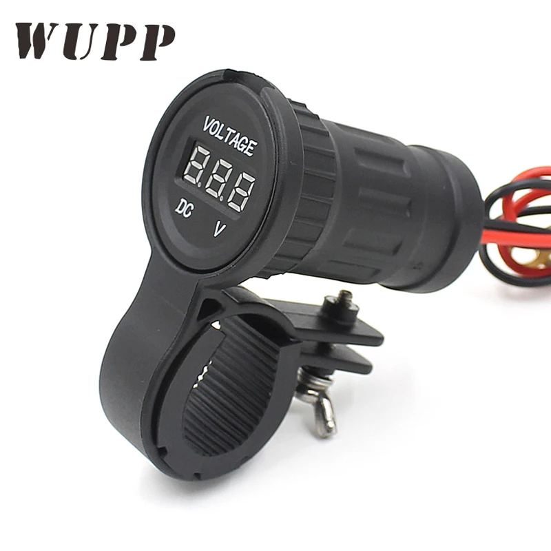 WUPP Waterproof Voltmeter Black Plastic Motorcycle Handlebar Red Led