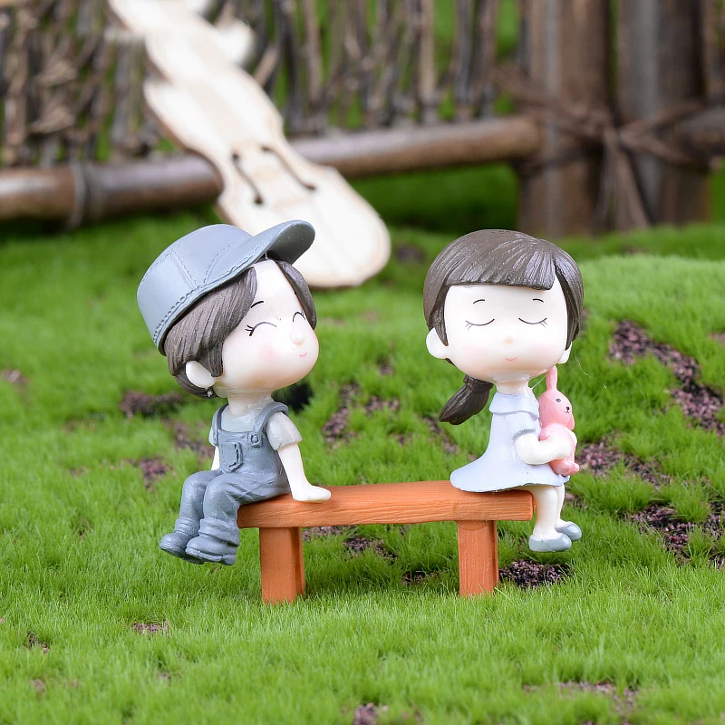Sweety Lovers Couple Chair Figurines Miniatures Fairy Garden Gnome Moss Valentine's Day Gift Resin Crafts Home Decoration 1set miniature figurines resin crafts resin crafts accessories miniature couple ornament