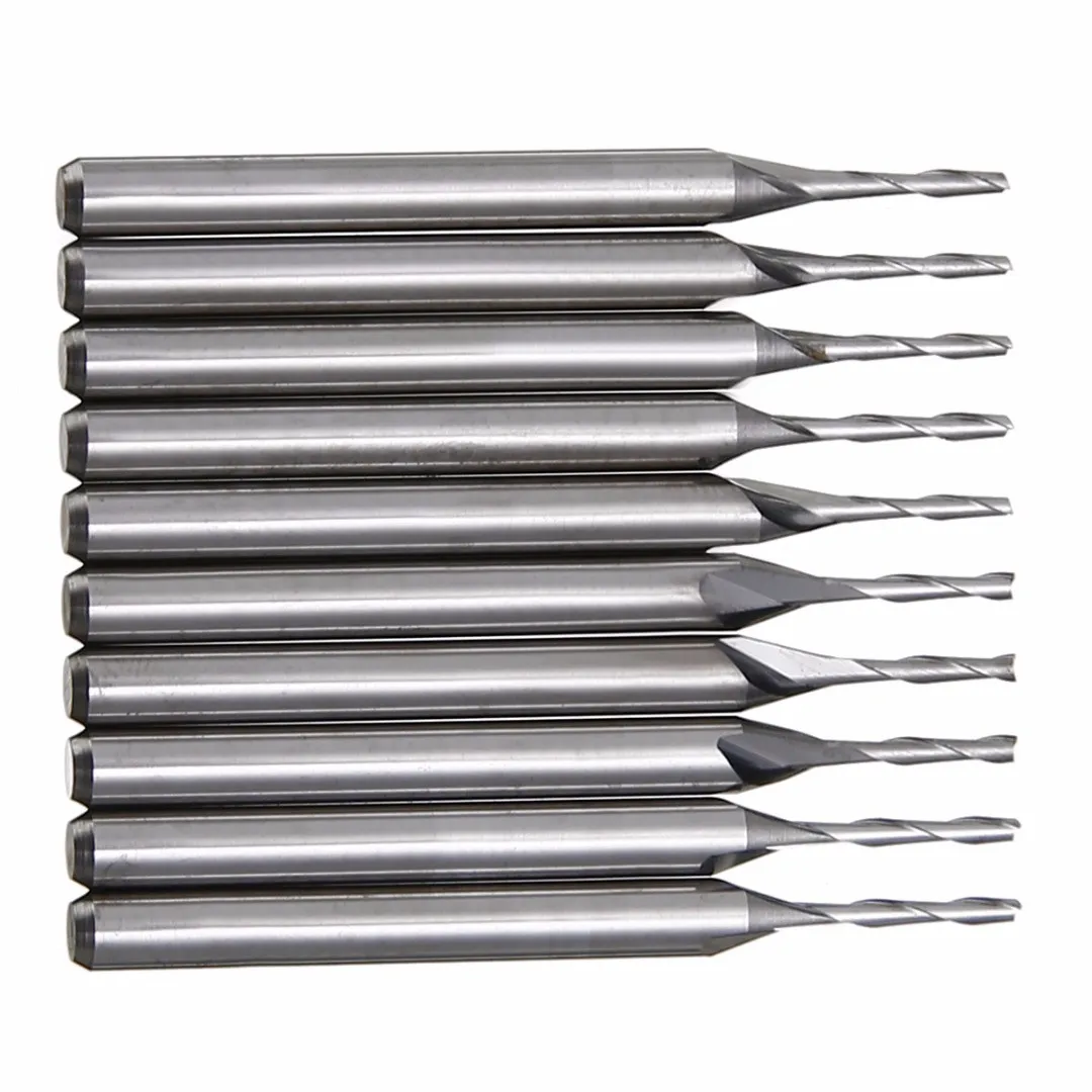 10pcs Tungsten Steel 2 Flutes End Milling Cutter 1/8" 1mm Double Flute Spiral Carbide Flat Nose End Mill CNC Router Bit