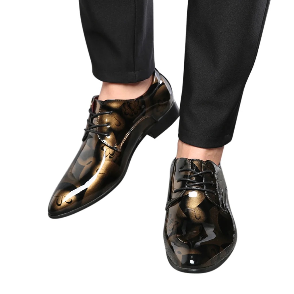 Мужские модельные туфли с острым носком; Роскошные брендовые классические мужские черные свадебные туфли из лакированной кожи; оксфорды; официальная обувь; большие размеры; Feb19
