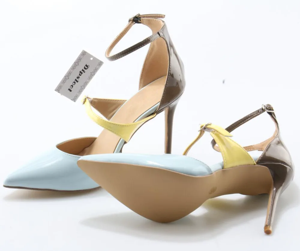 Неоновые женские пикантные туфли-лодочки из лакированной кожи на высоком каблуке с пряжкой в стиле пэчворк; сезон весна; модные женские туфли-лодочки из белой кожи; элегантная обувь для вечеринок