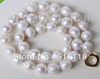 

Free Shipping 17" 11mm baroque white Reborn keshi pearls necklace clasp