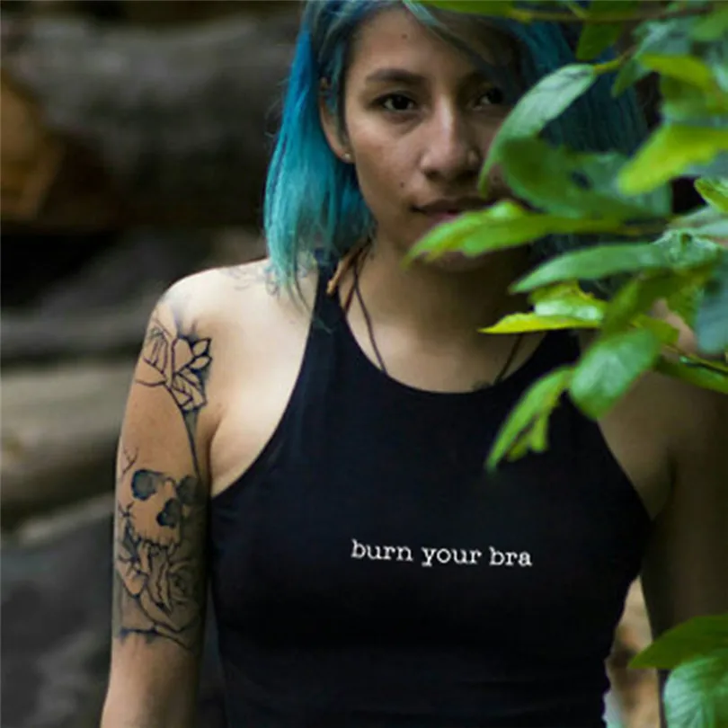  Women Spring Summer Sexy Burn Your Bra Tank Tops Crop Top Yoga Vest Sleeveless Beach Blouse Casual T Shirt #4M19 (4)