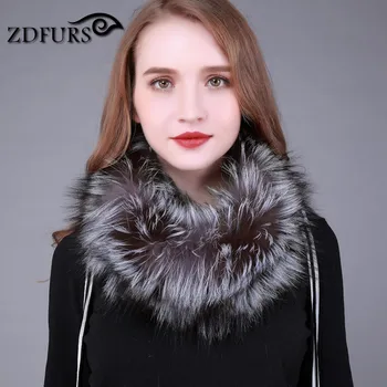 

ZDFURS * 100% real fox fur scarf winter women silver fox fur scarf real fur round towel fur infinite scarf for women