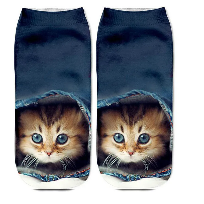 Лидер продаж, 1 пара, модные короткие носки с 3D принтом кота, унисекс, для женщин и мужчин, забавные Новые повседневные носки с милым котом, носки с принтом лодки