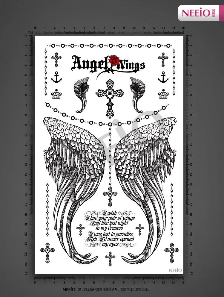 Femmes Belle Temporaire Tatouages Ange Aile Croix Mot Corps