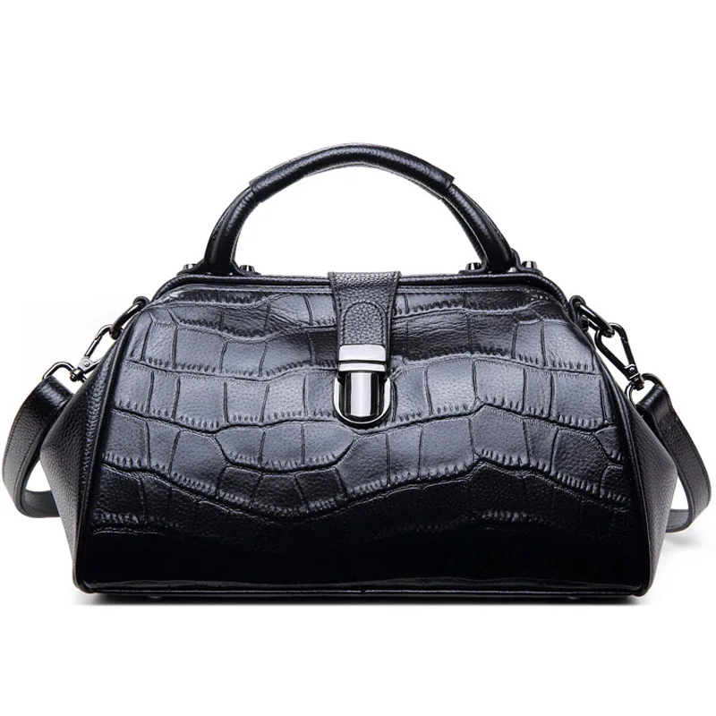 

Charm in hands Elegant Alligator Patent Leather Women Genuine leather handbags Shoulder Bags Cross Lock Design Lady Tote